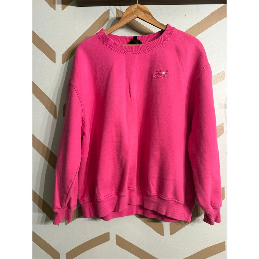 For Love & Lemons Pink Crewneck Embroidery Fleece Alex‎ Sweatshirt Size Small